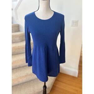 Tyler Boe Cobalt Royal Blue Bell Sleeve Peplum Ribbed Turtleneck Sweater